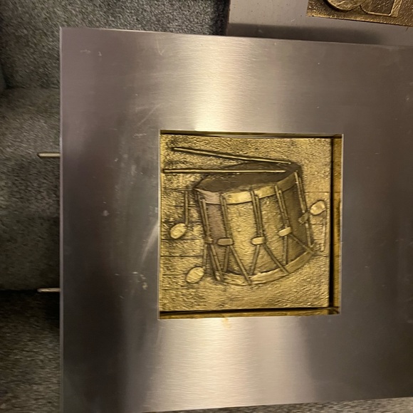 Vintage Curtis Jere Abstract Mixed Metal Wall Sculpture set of 2 Violin & Drum - Picture 2 of 16